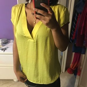 Bright Yellow Silk top V neck